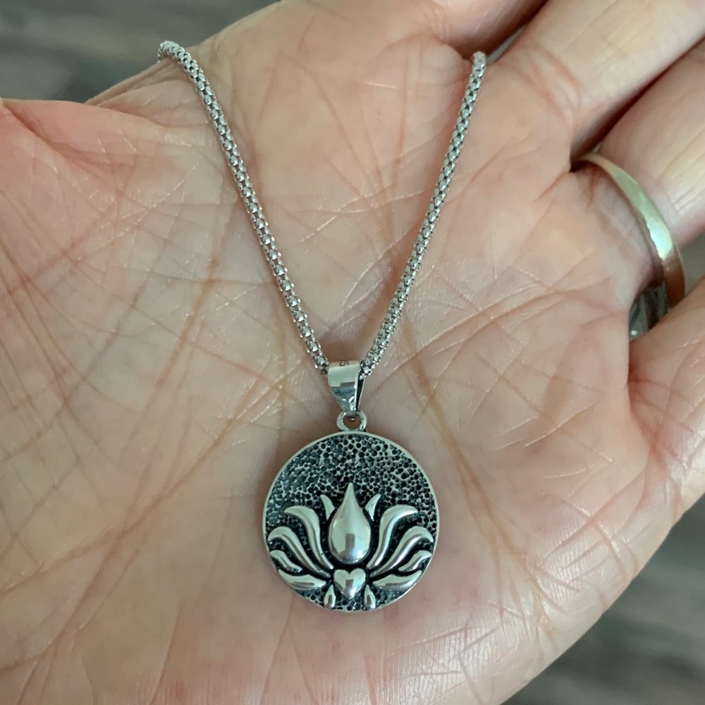 Sterling Silver Lotus Necklace, Flower Necklace